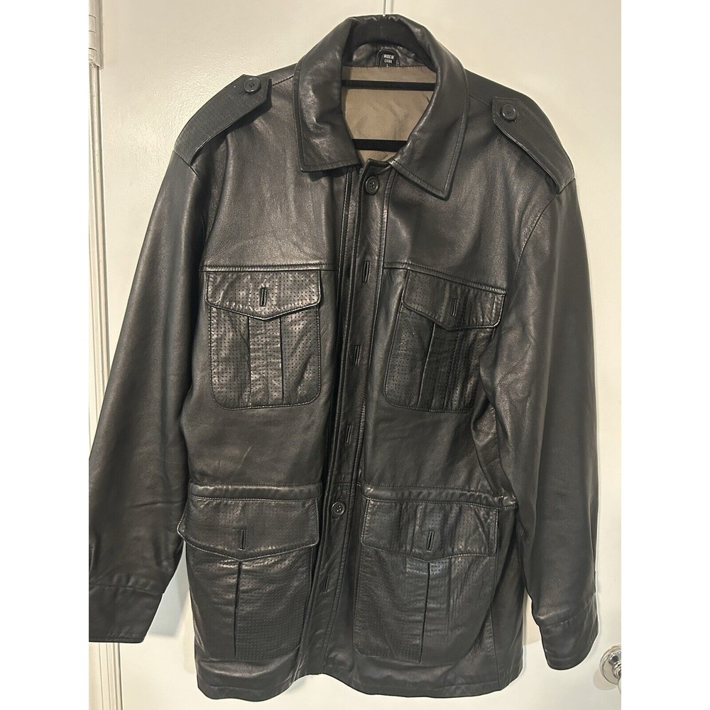 mens safari jacket Black Leather